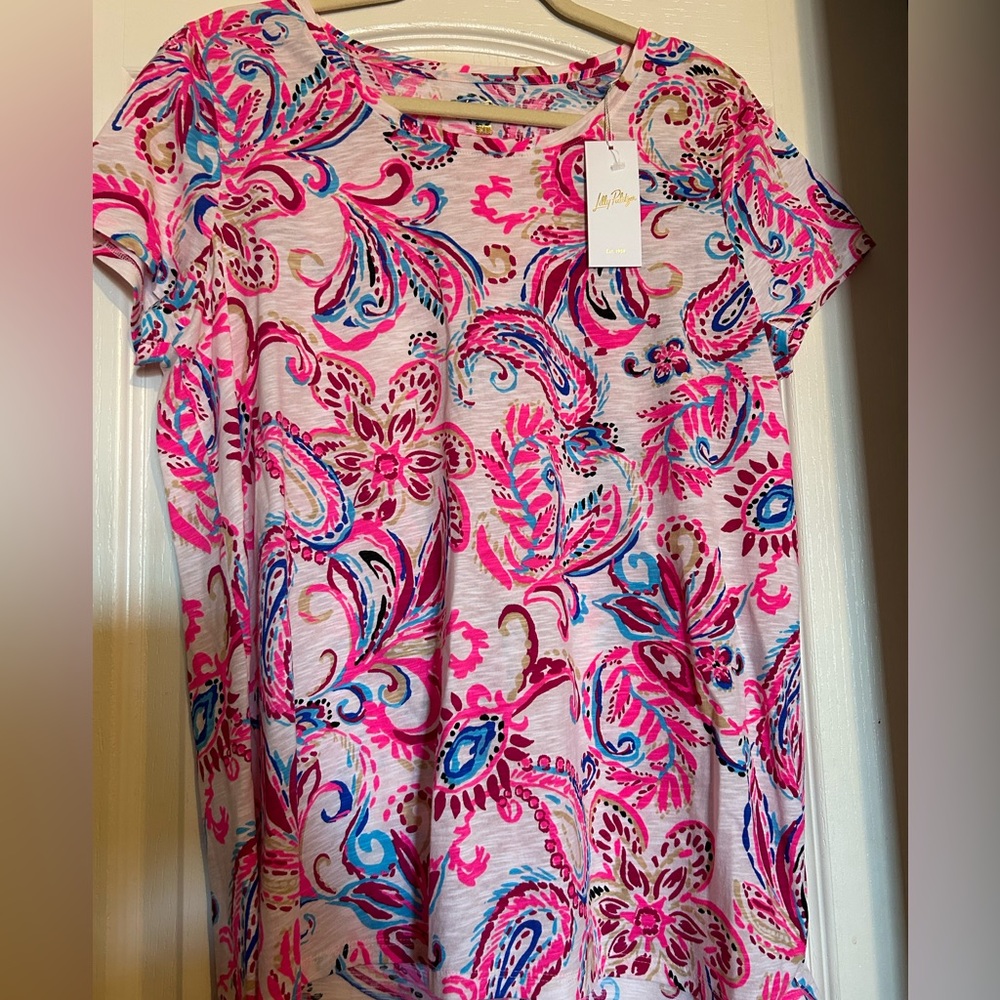 Lilly Pulitzer Etta Top Coconut Flitting About Paisley Large New Autumn